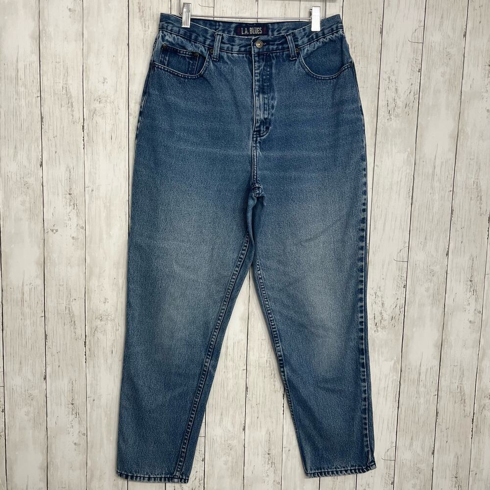 L.A. Blues Super High Rise Light Wash Wide Leg Straight Baggy Mom Jeans 14